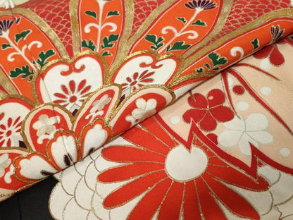 平和屋本店●アンティーク　大正ロマン　振袖　駒刺繍　草花文　金彩　正絹　逸品　DABK0335ud