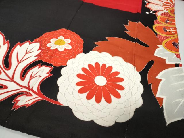 平和屋本店●アンティーク　大正ロマン　振袖　駒刺繍　草花文　金彩　正絹　逸品　DABK0335ud