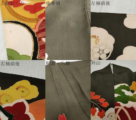平和屋着物●アンティーク　大正ロマン　訪問着　駒刺繍　飛鶴草花文　正絹　逸品　DABK0336ud