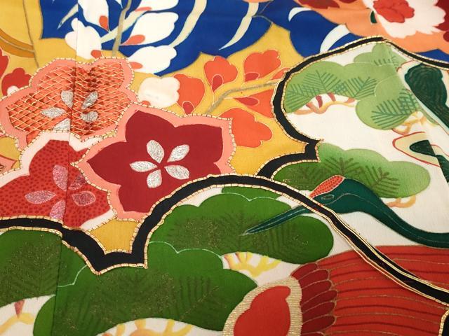 平和屋着物●アンティーク　大正ロマン　訪問着　駒刺繍　飛鶴草花文　正絹　逸品　DABK0336ud