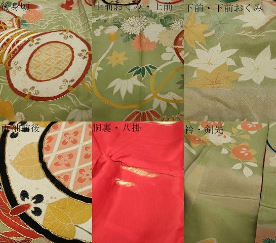 平和屋本店●アンティーク　大正ロマン　振袖　駒刺繍　鼓草花文　正絹　逸品　DABK0352ud