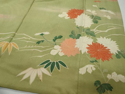 平和屋本店●アンティーク　大正ロマン　振袖　駒刺繍　鼓草花文　正絹　逸品　DABK0352ud