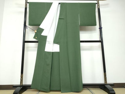 平和屋着物●上質な色無地　老竹色　正絹　逸品　DABK0356ud