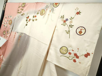 平和屋着物●訪問着　駒刺繍　花鳥丸文　暈し染め　金彩　正絹　逸品　DABK0360ud