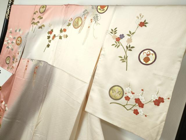 平和屋着物●訪問着　駒刺繍　花鳥丸文　暈し染め　金彩　正絹　逸品　DABK0360ud