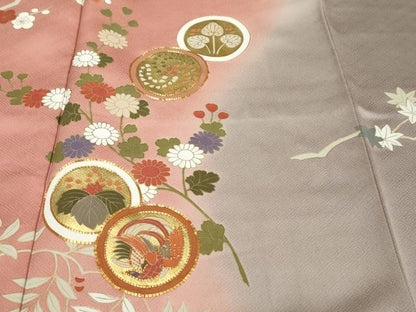 平和屋着物●訪問着　駒刺繍　花鳥丸文　暈し染め　金彩　正絹　逸品　DABK0360ud