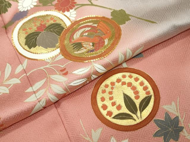 平和屋着物●訪問着　駒刺繍　花鳥丸文　暈し染め　金彩　正絹　逸品　DABK0360ud