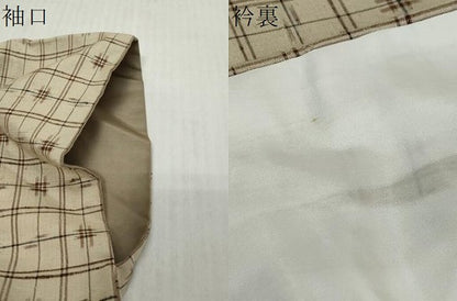 平和屋着物●上質な紬　変わり格子文　正絹　逸品　DABK0363ud