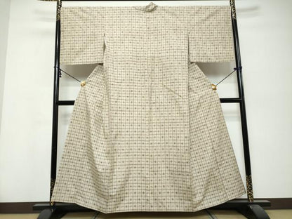 平和屋着物●上質な紬　変わり格子文　正絹　逸品　DABK0363ud