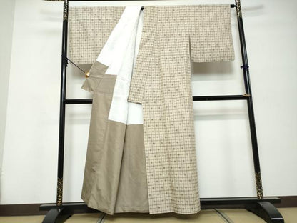 平和屋着物●上質な紬　変わり格子文　正絹　逸品　DABK0363ud