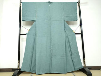 平和屋着物●上質な色無地　風景草花地紋　錆御納戸色　正絹　逸品　DABK0365ud