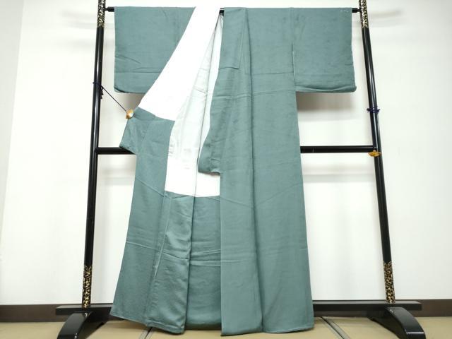 平和屋着物●上質な色無地　風景草花地紋　錆御納戸色　正絹　逸品　DABK0365ud