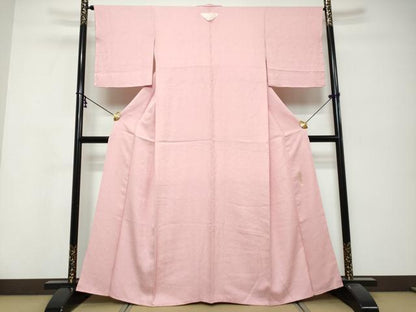 平和屋着物●上質な色無地　作家物　草花地紋　鴇色　正絹　逸品　未使用　DABK0366ud