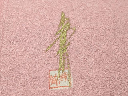 平和屋着物●上質な色無地　作家物　草花地紋　鴇色　正絹　逸品　未使用　DABK0366ud