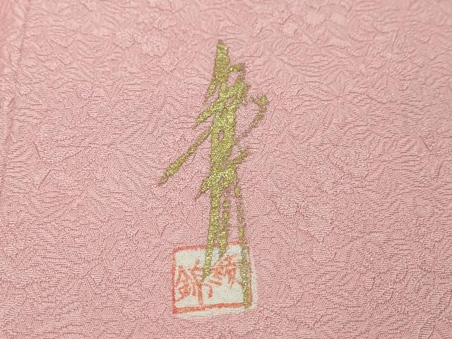 平和屋着物●上質な色無地　作家物　草花地紋　鴇色　正絹　逸品　未使用　DABK0366ud