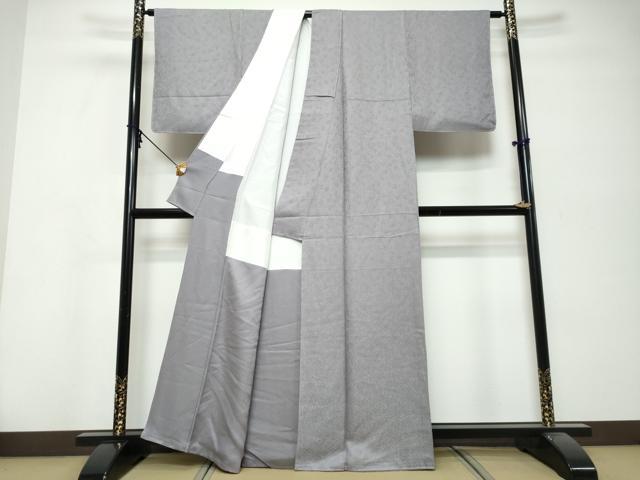 平和屋着物●上質な色無地　南天地紋　薄鼠色　正絹　逸品　未使用　DABK0370ud