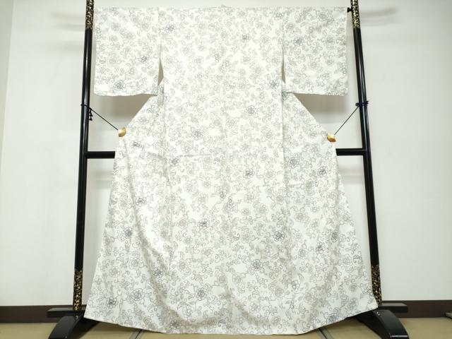 平和屋着物●小紋　花唐草文　洗える着物　未使用　DABK0371ud