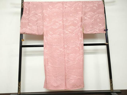 平和屋着物●長襦袢　無双仕立て　飛鶴草花地紋　桃色　仮絵羽　正絹　逸品　未使用　DABK0372ud