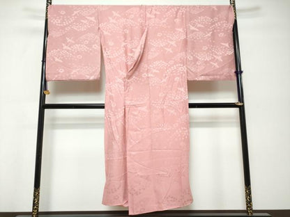 平和屋着物●長襦袢　無双仕立て　飛鶴草花地紋　桃色　仮絵羽　正絹　逸品　未使用　DABK0372ud