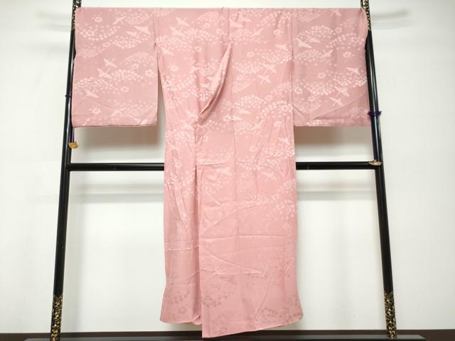 平和屋着物●長襦袢　無双仕立て　飛鶴草花地紋　桃色　仮絵羽　正絹　逸品　未使用　DABK0372ud