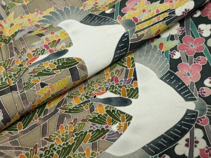 平和屋着物●本加賀友禅作家　百貫華峰　黒留袖　飛鶴草花文　正絹　逸品　DABK0374ud