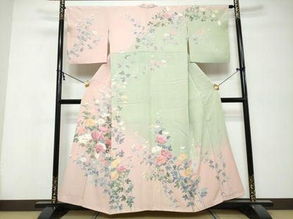 平和屋着物●訪問着　友禅　作家物　草花文　暈し染め　正絹　逸品　DABK0377ud