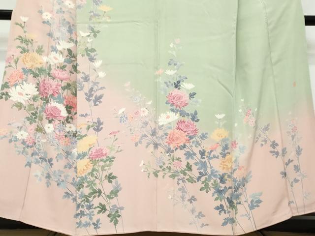 平和屋着物●訪問着　友禅　作家物　草花文　暈し染め　正絹　逸品　DABK0377ud