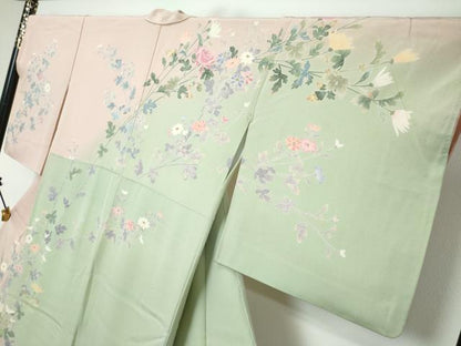 平和屋着物●訪問着　友禅　作家物　草花文　暈し染め　正絹　逸品　DABK0377ud
