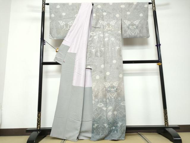 平和屋着物●中国三大刺繍 スワトウ刺繍 総刺繍 訪問着 絞り 鳳凰洋花文 暈し染め 金糸 さが美扱い カラー胴裏：半色 正絹 逸品 DABK0380ud