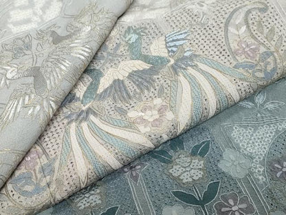 平和屋着物●中国三大刺繍 スワトウ刺繍 総刺繍 訪問着 絞り 鳳凰洋花文 暈し染め 金糸 さが美扱い カラー胴裏：半色 正絹 逸品 DABK0380ud