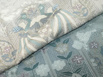 平和屋着物●中国三大刺繍 スワトウ刺繍 総刺繍 訪問着 絞り 鳳凰洋花文 暈し染め 金糸 さが美扱い カラー胴裏：半色 正絹 逸品 DABK0380ud