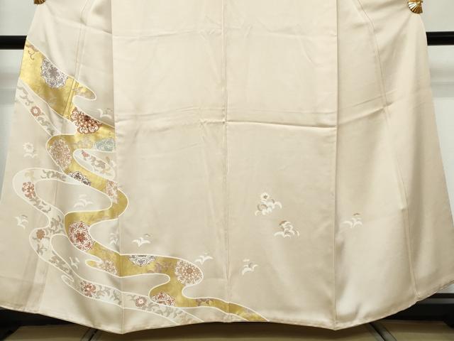 平和屋着物●訪問着　駒刺繍　道長草花文　金彩　正絹　逸品　DABK0393ud