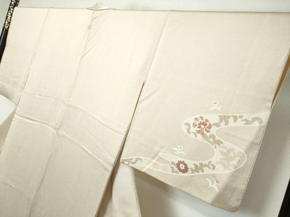 平和屋着物●訪問着　駒刺繍　道長草花文　金彩　正絹　逸品　DABK0393ud