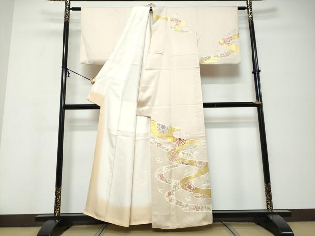 平和屋着物●訪問着　駒刺繍　道長草花文　金彩　正絹　逸品　DABK0393ud