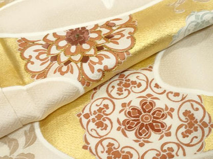 平和屋着物●訪問着　駒刺繍　道長草花文　金彩　正絹　逸品　DABK0393ud