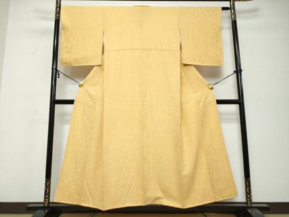 平和屋着物●上質な色無地　枝葉地紋　萱草色　正絹　逸品　DABK0394ud
