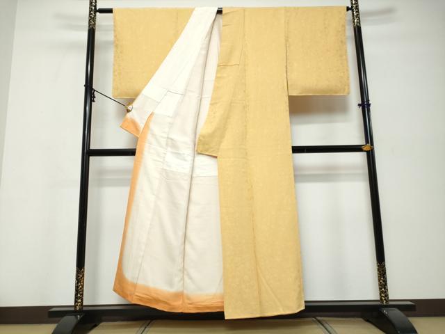 平和屋着物●上質な色無地　枝葉地紋　萱草色　正絹　逸品　DABK0394ud