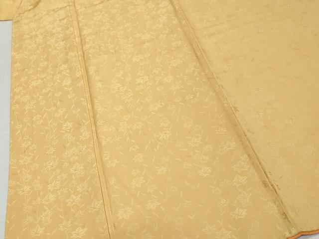 平和屋着物●上質な色無地　枝葉地紋　萱草色　正絹　逸品　DABK0394ud