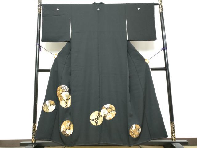 平和屋着物●豪華黒留袖　駒刺繍　草花丸文　金彩　正絹　逸品　DABK0402ud