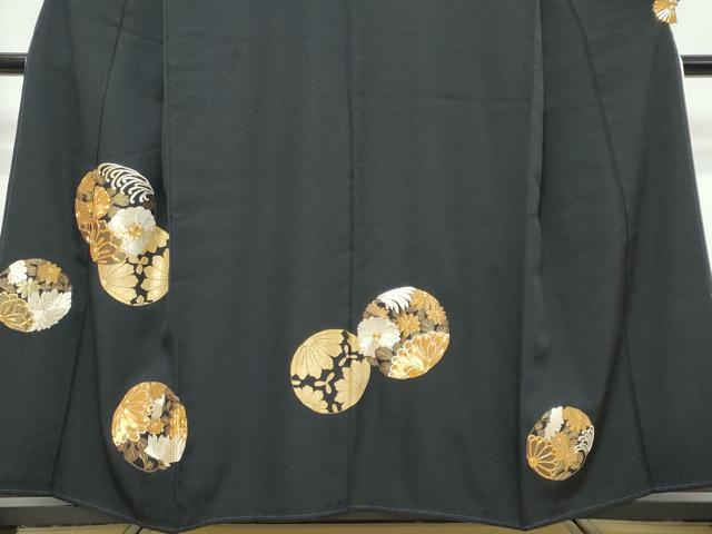 平和屋着物●豪華黒留袖　駒刺繍　草花丸文　金彩　正絹　逸品　DABK0402ud