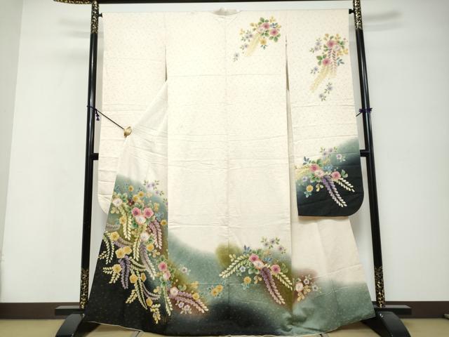 平和屋着物●豪華振袖　辻が花　暈し染め　金通し地　正絹　逸品　DABK0403ud
