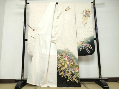 平和屋着物●豪華振袖　辻が花　暈し染め　金通し地　正絹　逸品　DABK0403ud