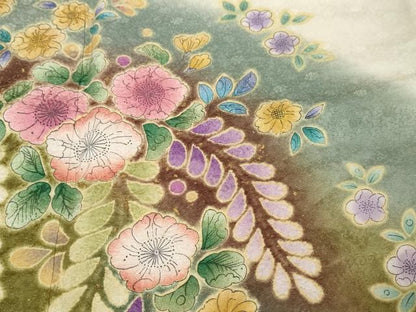 平和屋着物●豪華振袖　辻が花　暈し染め　金通し地　正絹　逸品　DABK0403ud