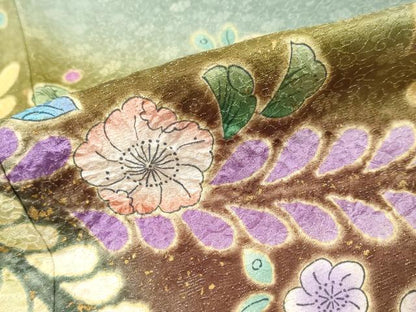 平和屋着物●豪華振袖　辻が花　暈し染め　金通し地　正絹　逸品　DABK0403ud