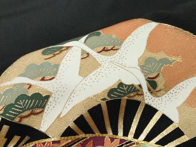 平和屋着物●豪華黒留袖　駒刺繍　扇面飛鶴御所車草花文　金彩　正絹　逸品　DABK0405ud