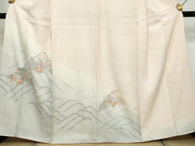 平和屋着物▼訪問着　総絞り　駒刺繍　遠山草花文　正絹　逸品　DABK0408ud