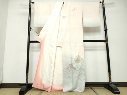 平和屋着物▼訪問着　総絞り　駒刺繍　遠山草花文　正絹　逸品　DABK0408ud