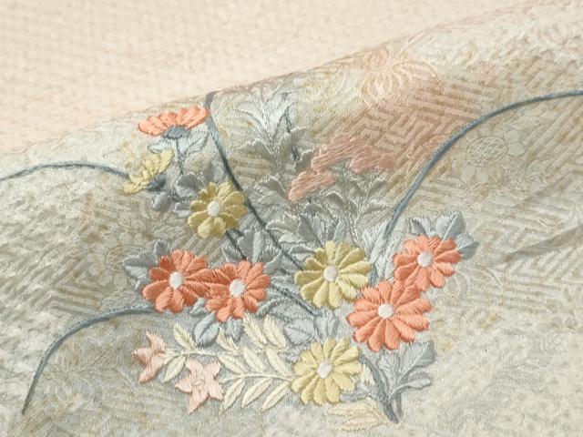 平和屋着物▼訪問着　総絞り　駒刺繍　遠山草花文　正絹　逸品　DABK0408ud