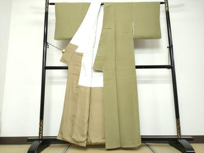 平和屋着物●染師　故・山代谷隆　色無地　青丹色　正絹　逸品　DABK0413ud