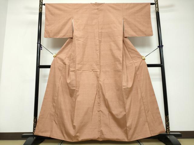 平和屋着物●結城紬　洗朱色　正絹　逸品　DABK0414ud